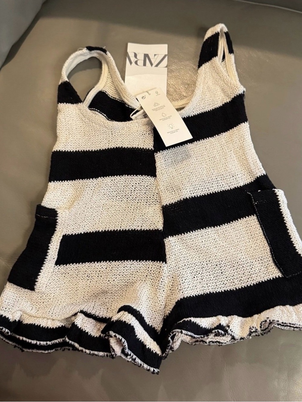 Zara Kids Black and White Striped Knit Romper Dress